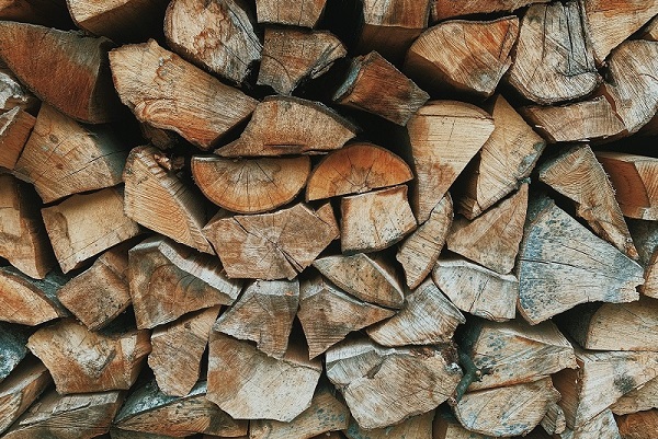 Firewood stacked up for outside storage